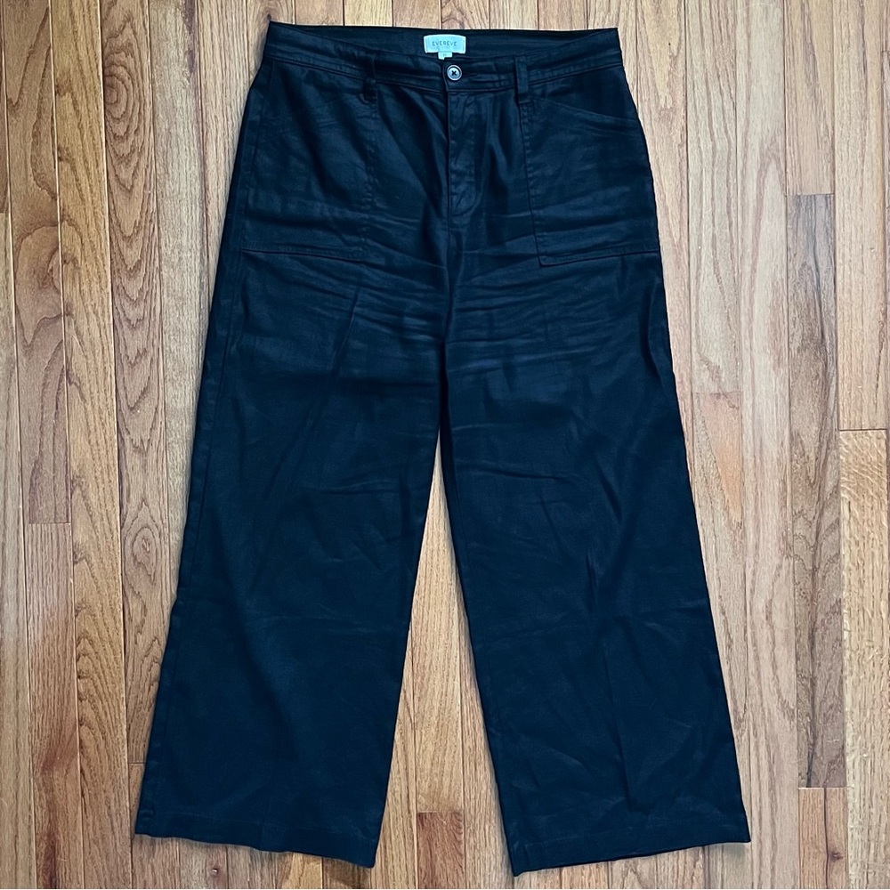 Evereve Black Linen Blend Wide-Leg Pants, cropped, ankle, woman’s 31